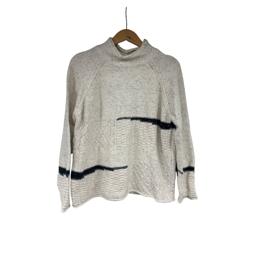 Habitat Clothes to Live In Womens M Cream Blue Stripe Mixed Knit Sweater